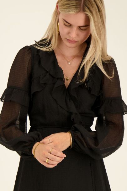 Black wrap dress with ruffles