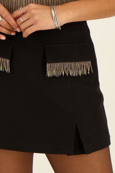 Black skort with beaded fringing