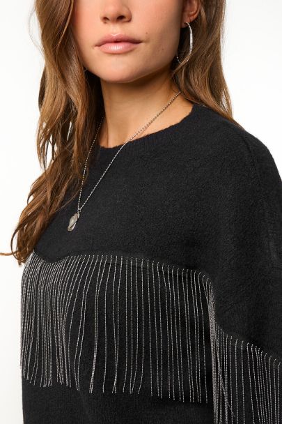 Zwarte trui met ballchain franjes