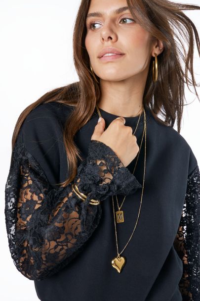 Black sweater with lace long sleeves