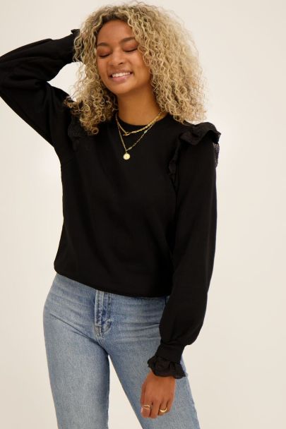 Black sweater with lace shoulder detailing