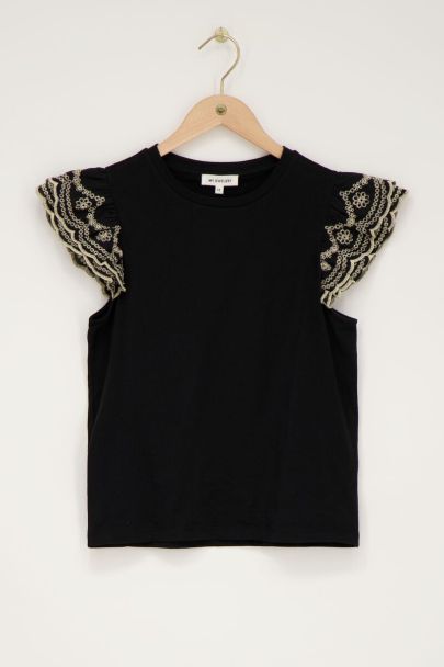 Black top with embroidered sleeves | My Jewellery