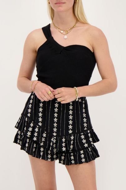 Schwarz-weißer Skort mit Stickerei