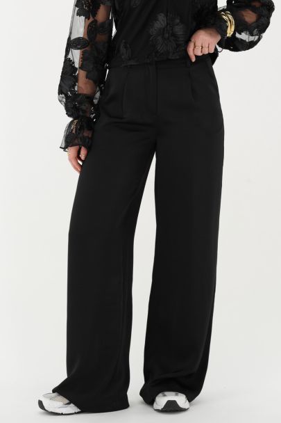 Black wide leg trousers in satin look