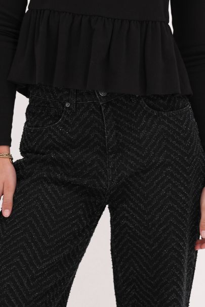 Black wide leg jeans with jacquard