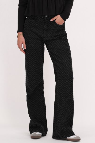 Black wide leg jeans with jacquard