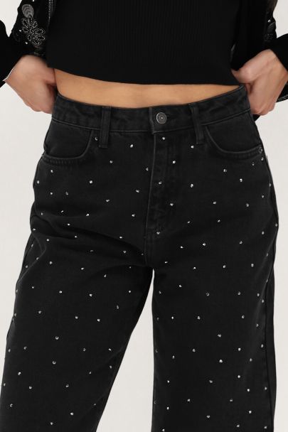 Black wide leg jeans with studs