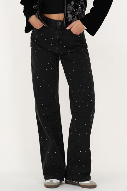 Black wide leg jeans with studs