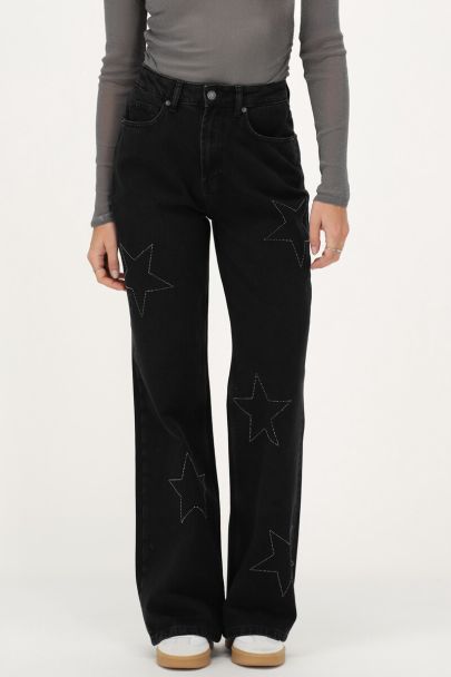 Zwarte wide leg jeans met sterren