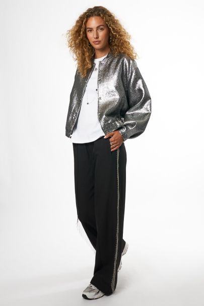 Zwarte wide leg broek met ballchain