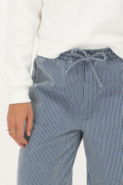 Blue and white striped wide leg trousers with elastic band
