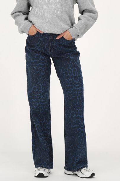 Blue denim jeans with leopard print