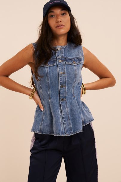 Blauwe denim peplum top