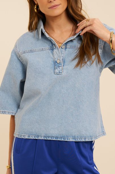 Blauwe denim polo top