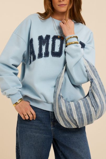 Sac en denim bleu &agrave; rayures