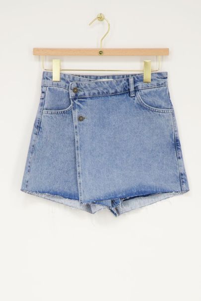 Blauer Denim-Hosenrock mit Überschlag