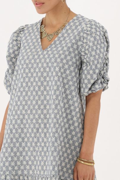 Blue dress with puff sleeves & embroidery details