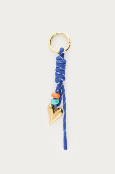 Blauwe hartjes bag charm met koord en kralen