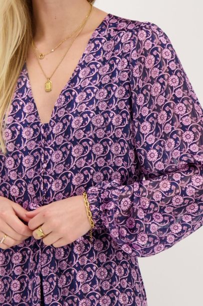 Blauwe maxi dress met roze bloemenprint