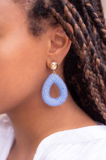 Blue statement earrings with rhinestones