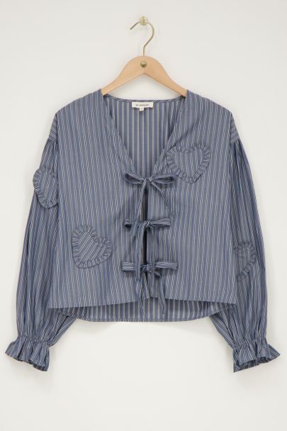 Blue striped blouse with bows & hearts