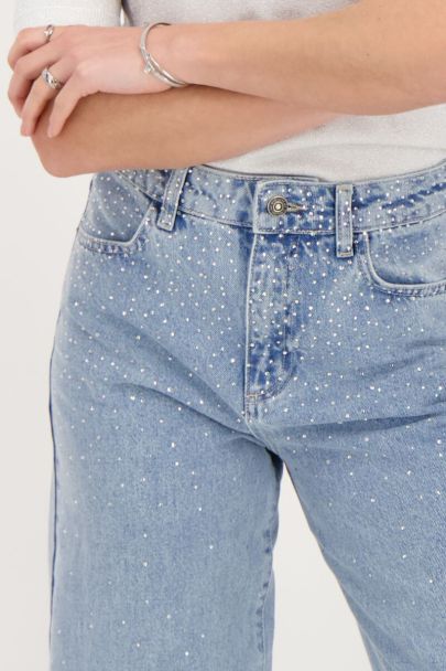 Blue wide-leg jeans with rhinestones