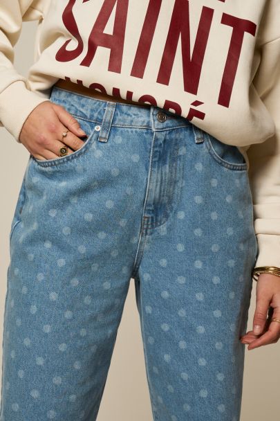 Jean large bleu &agrave; pois