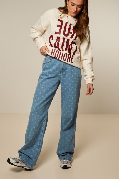 Jean large bleu &agrave; pois