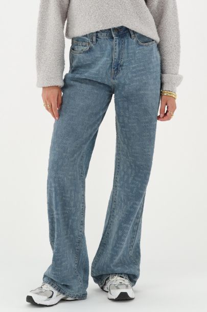 Blauwe wide leg jeans met structuur