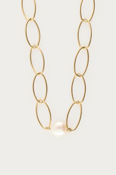 Bold long chain necklace with freshwater pearls