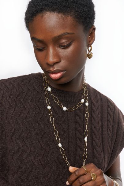 Bold long chain necklace with freshwater pearls