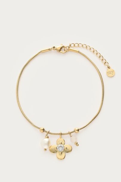 Botanical bracelet with flower and rhinestone