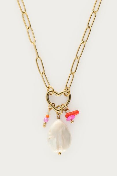 Botanical Gliederkette mit Herz-Anh&auml;nger und Perlen