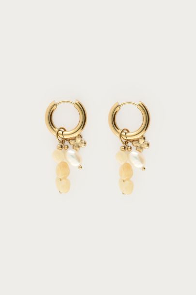 Botanical hoop earrings with yellow beads and freshwater pearls | My Jewellery