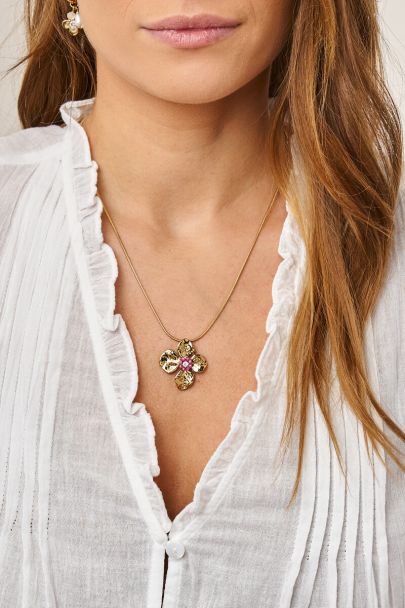 Botanical ketting met bloem en roze kralen