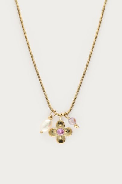 Collier Botanical avec fleur et strass rose