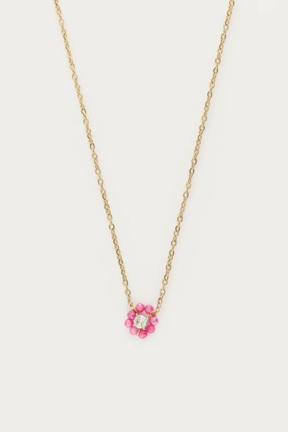 Botanical ketting met kleine roze strass bloem