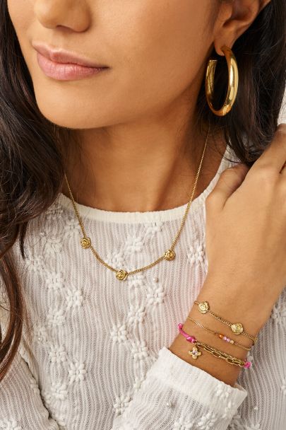 Botanical pinkes Stoffarmband mit Blume