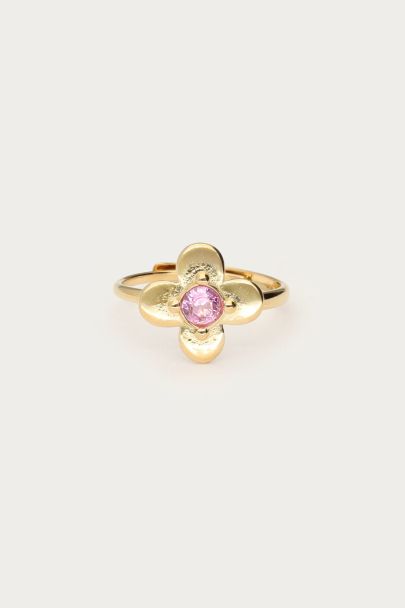 Botanical Ring mit Blumen und pinker Strassstein
