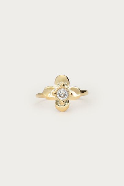 Botanical Ring mit Blume und Strasstein