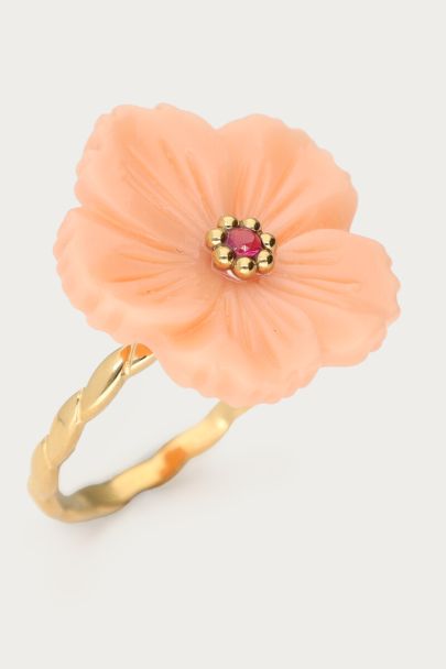 Botanical ring met peach bloem