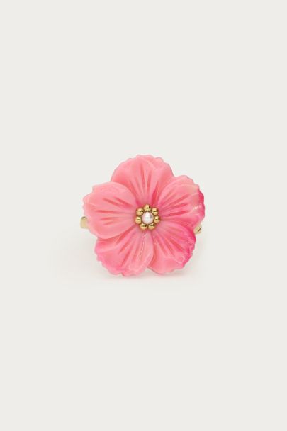 Botanical ring met roze bloem