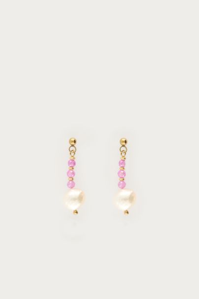 Botanical stud with pink beads and freshwater pearls | My Jewellery