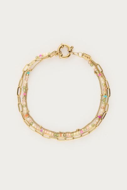 Botanical Dreifach-Armband mit hellgr&uuml;nen Perlen