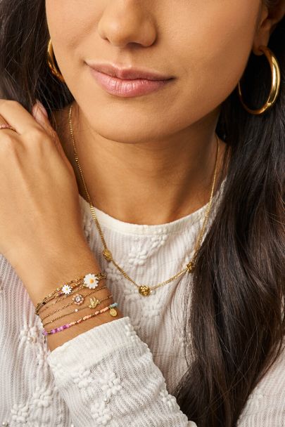 Botanical driedubbele armband met witte bloemen