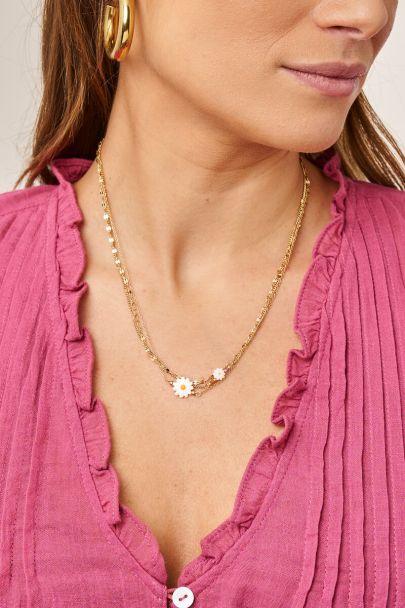 Botanical driedubbele ketting met witte bloemen