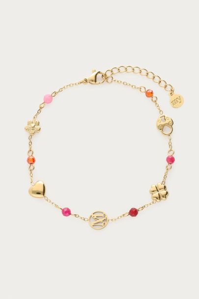Armband klaver, hartje & paarse kralen