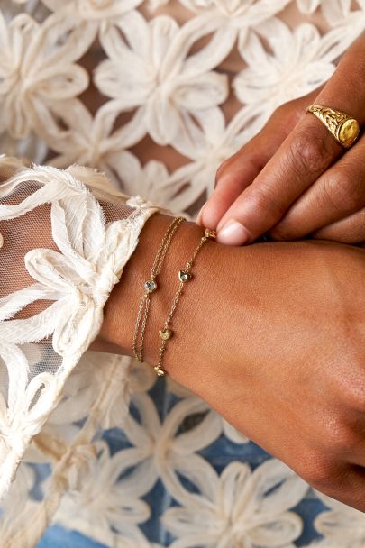 Bracelet with double chain & rhinestone