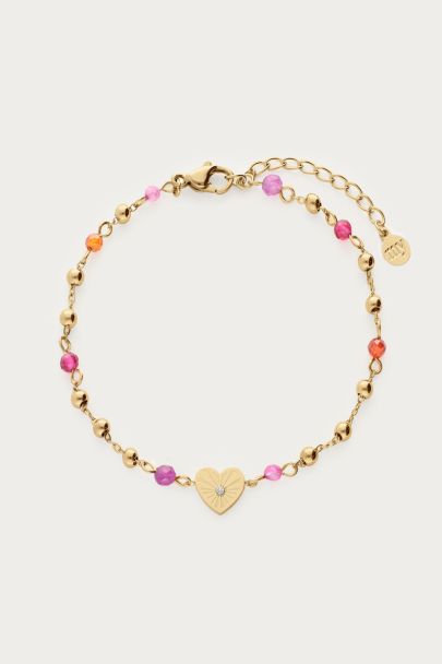 Armband met hartjes hanger & paarse kralen