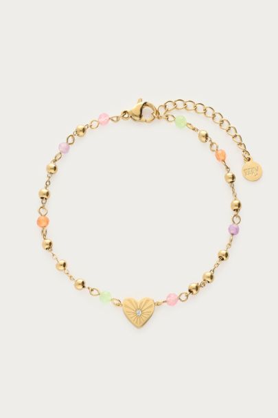Armband met hartje & gekleurde kralen 